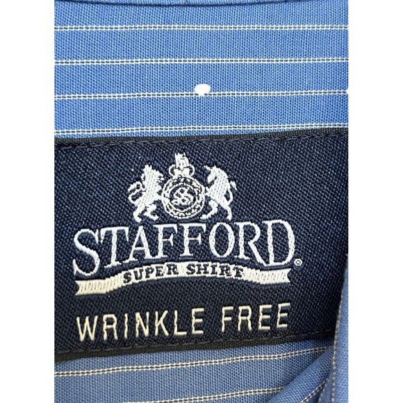 Stafford Super Shirt Wrinkle Free Men's Dress Shirt Blue Strip Size 14 1/2 32-33 - Picture 5 of 14